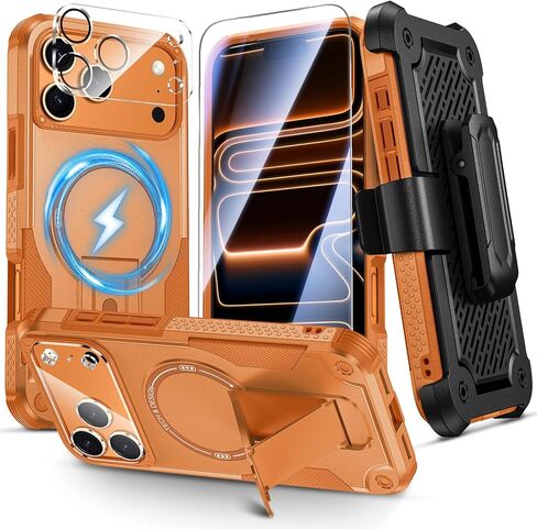 Caka for iPhone 17 Pro Max Phone Case with Belt Clip Holster [Compatible with MagSafe] [HD Screen & Camera Lens Protector] [Invisible Kickstand] Military Grade Shockproof Rugged Magnetic Cover in Saudi Arabia