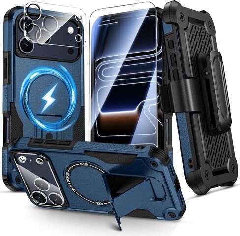 Caka for iPhone 17 Pro Max Phone Case with Belt Clip Holster [Compatible with MagSafe] [HD Screen & Camera Lens Protector] [Invisible Kickstand] Military Grade Shockproof Rugged Magnetic Cover in Saudi Arabia
