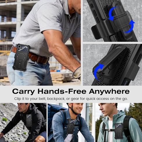 Caka for iPhone 17 Pro Max Phone Case with Belt Clip Holster [Compatible with MagSafe] [HD Screen & Camera Lens Protector] [Invisible Kickstand] Military Grade Shockproof Rugged Magnetic Cover in Saudi Arabia