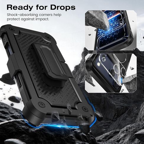 Caka for iPhone 17 Pro Max Phone Case with Belt Clip Holster [Compatible with MagSafe] [HD Screen & Camera Lens Protector] [Invisible Kickstand] Military Grade Shockproof Rugged Magnetic Cover in Saudi Arabia