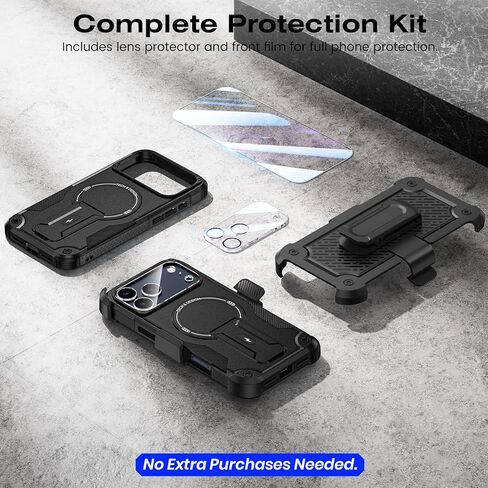 Caka for iPhone 17 Pro Max Phone Case with Belt Clip Holster [Compatible with MagSafe] [HD Screen & Camera Lens Protector] [Invisible Kickstand] Military Grade Shockproof Rugged Magnetic Cover in Saudi Arabia