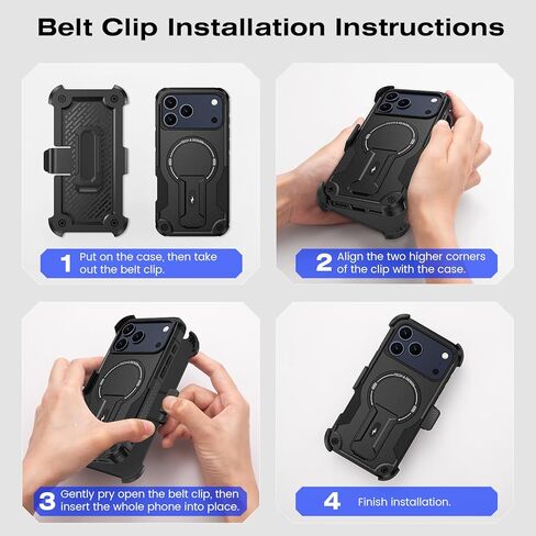 Caka for iPhone 17 Pro Max Phone Case with Belt Clip Holster [Compatible with MagSafe] [HD Screen & Camera Lens Protector] [Invisible Kickstand] Military Grade Shockproof Rugged Magnetic Cover in Saudi Arabia