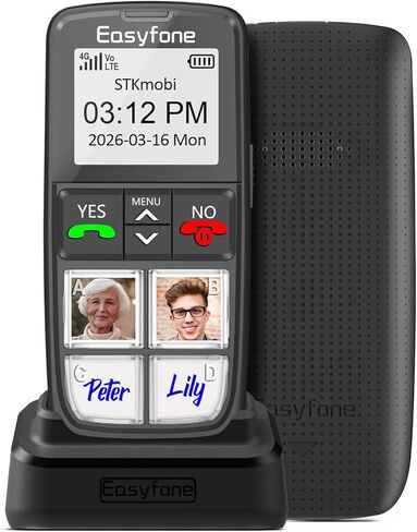 Easyfone Prime-T6 4G هاتف محمول مزود بزر صورة لكبار السن | سهل الاستخدام | صوت واضح | زر SOS | قاعدة شحن سهلة | بطاقة SIM متضمنة | مناسب للخرف والزهايمر والأطفال | 4 أزرار ذاكرة كبيرة، قاعدة شحن سهلة، مفتاح SOS للطوارئ، سهل الاستخدام in Saudi Arabia