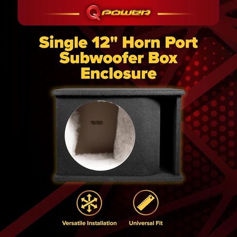 QPower 12 Inch Single Horn Ported Subwoofer Box Enclosure, 5/8" MDF Car Audio Speaker Box, 2.0 Cubic Feet Vented Design, Black Carpet Finish in Saudi Arabia