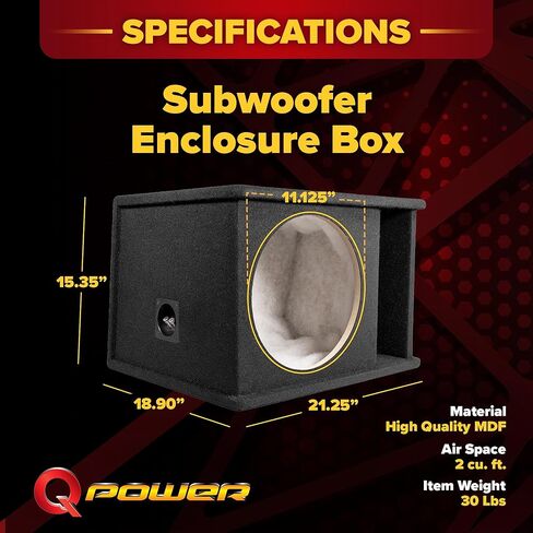 QPower 12 Inch Single Horn Ported Subwoofer Box Enclosure, 5/8" MDF Car Audio Speaker Box, 2.0 Cubic Feet Vented Design, Black Carpet Finish in Saudi Arabia
