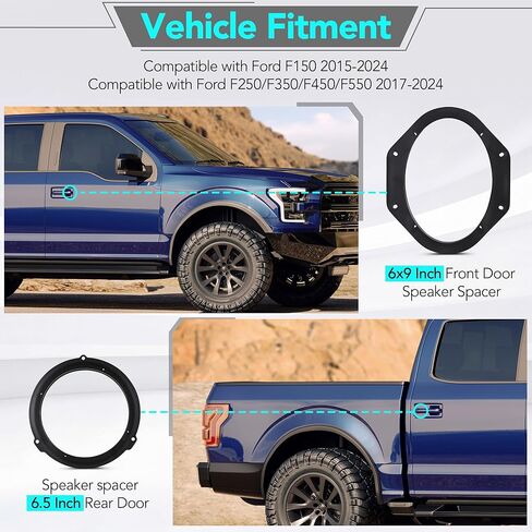 Enhon 6x9 أمامي و 6.5 خلفي محول مكبر صوت السيارة بين قوسين مع تسخير الأسلاك متوافق مع Ford 2017-2024 F150 F250 F350 F450 F550 Super Duty Door Stereo مجموعة تثبيت كاملة مجموعة ترقية 4 أبواب in Saudi Arabia