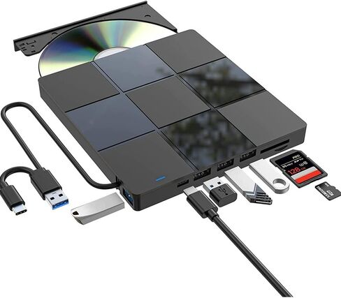 External CD/DVD Drive for Laptop, DVD Player for Laptop, 8 in 1 USB 3.0 Ultra Slim Portable External CD DVD Burner, Optical Disk Drive Compatible with Desktop, Mac, Windows 11/10/8/7, Linux (Z1) in Saudi Arabia