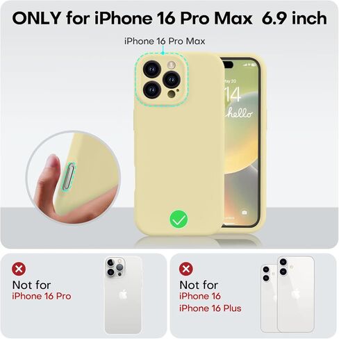 Vooii متوافق مع حافظة iPhone 16 Pro Max، ترقية السيليكون السائل [حماية الكاميرا] [بطانة ناعمة من الألياف الدقيقة المضادة للخدش] حافظة هاتف مقاومة للصدمات لهاتف iPhone 16 Pro Max 6.9 بوصة - أصفر كريمي in Kuwait