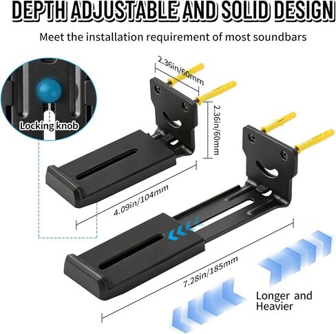 Soundbar Wall Mount Bracket -Universal Soundbar Mount&Soundbar Shelf for Samsung,Bose,Vizio,LG,Sony,JBL and More,Hold up to 66LBS,Depth Adjustable 4.09"-7.28",All-Metal Sturdy Design in Saudi Arabia