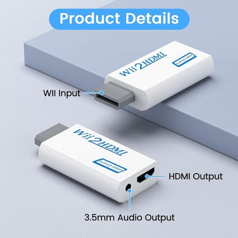 Meliya Wii to HDMI Converter, Wii to HDMI Adapter 1080P with 3.5mm Audio Jack, Compatible with Wii & Wii U, HDMI, Monitor, Display-Supports All Wii Display Modes in Saudi Arabia