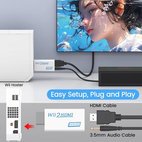 Meliya Wii to HDMI Converter, Wii to HDMI Adapter 1080P with 3.5mm Audio Jack, Compatible with Wii & Wii U, HDMI, Monitor, Display-Supports All Wii Display Modes in Saudi Arabia