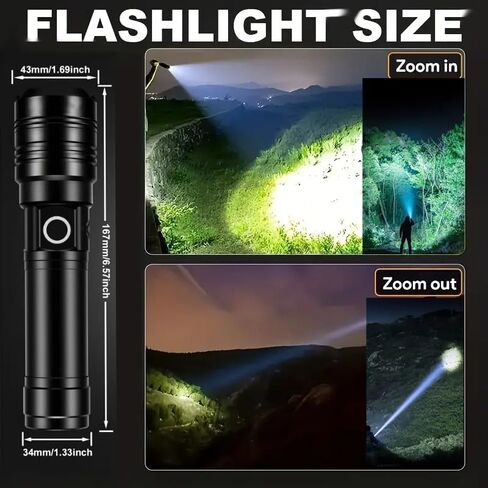 LCD Digital Display Rechargeable Flashlight, 5 Modes with USB Charge & Discharge, Waterproof Tactical Flash Light, Single Pack for Home Emergency, Camping & Hiking Security in Saudi Arabia
