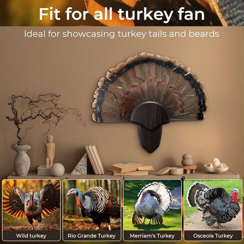 Junkin Turkey Mounting Kit, 9.4 x 6.7 Inch Wooden Turkey Fan Mount Plaque with 5 Screws and Metal Backboard, Easy Installation for Tail and Beard Display, Black in Saudi Arabia