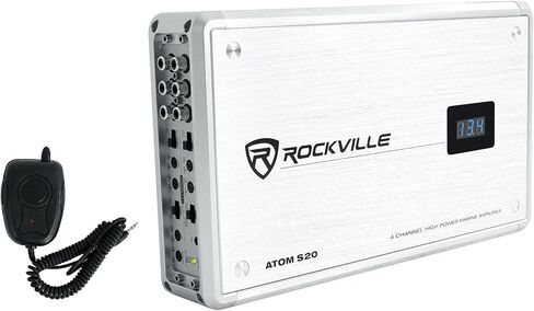 Rockville RKL65MBW Bundle: (4) 6.5 in 700W Peak/170W RMS Marine Speakers with LED and Black/White Grilles, Atom S20 4-Channel 1600W Bluetooth Amplifier, RMWK4 Amp Kit, MRCA25 RCA Cable, 7-Items in Saudi Arabia