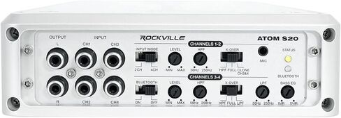 Rockville RKL65MBW Bundle: (4) 6.5 in 700W Peak/170W RMS Marine Speakers with LED and Black/White Grilles, Atom S20 4-Channel 1600W Bluetooth Amplifier, RMWK4 Amp Kit, MRCA25 RCA Cable, 7-Items in Saudi Arabia