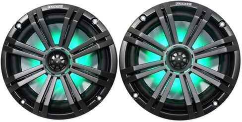 KICKER Pair 45KM84L 8" 600 Watt Marine Boat Waterproof Speakers w/LED's KM8 Bundle with Rockville Dual 7.7" Polished Silver Aluminum Wakeboard Tower Speaker Enclosure in Saudi Arabia