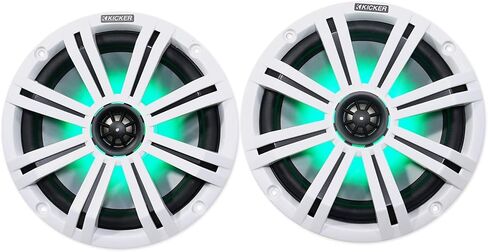 KICKER Pair 45KM84L 8" 600 Watt Marine Boat Waterproof Speakers w/LED's KM8 Bundle with Rockville Dual 7.7" Polished Silver Aluminum Wakeboard Tower Speaker Enclosure in Saudi Arabia