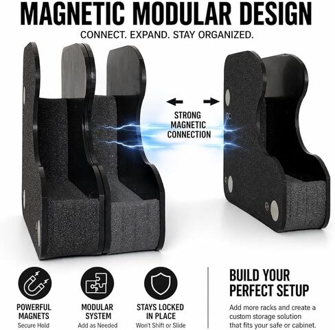 XARVO Magnetic Pistol Rack for Gun Safe, Modular Handgun Holder Organizer, Soft Foam Scratch-Free Storage Expandable Fits Most Pistols Revolvers Slots Shelf Accessory Firearm in Saudi Arabia