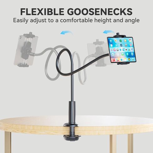 حامل الكمبيوتر اللوحي KDD Gooseneck، حامل الهاتف والآيباد قابل للتعديل 360 درجة للسرير والمكتب، مشبك تثبيت مرن على الذراع لتسجيل الفيديو، مشبك السرير واللوح الأمامي لجهاز iPad Pro 12.9، Mini، Kindle in Saudi Arabia