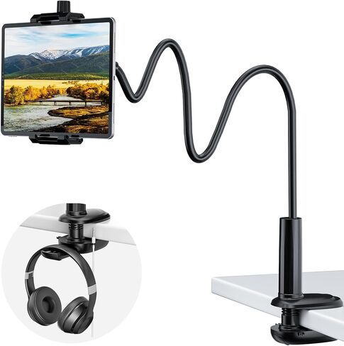 KDD Gooseneck Tablet Stand, 360° Adjustable Phone & iPad Holder for Bed and Desk, Flexible Arm Mount Clip for Video Recording, Bedside & Headboard Clamp for iPad Pro 12.9, Mini, Kindle in Saudi Arabia