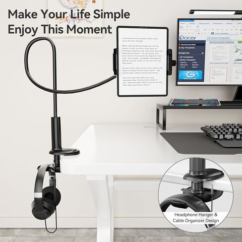 KDD Gooseneck Tablet Stand, 360° Adjustable Phone & iPad Holder for Bed and Desk, Flexible Arm Mount Clip for Video Recording, Bedside & Headboard Clamp for iPad Pro 12.9, Mini, Kindle in Saudi Arabia