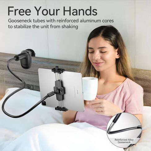 KDD Gooseneck Tablet Stand, 360° Adjustable Phone & iPad Holder for Bed and Desk, Flexible Arm Mount Clip for Video Recording, Bedside & Headboard Clamp for iPad Pro 12.9, Mini, Kindle in Saudi Arabia