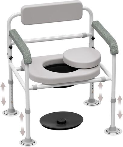 Adjustable Medical Bedside Commode Chair with Padded Backrest, Drop Arm Support, Height Adjustable White in Saudi Arabia