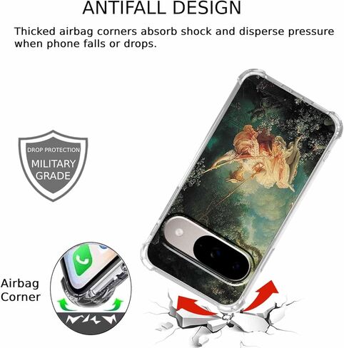 حافظة لهاتف Google Pixel 9/9 Pro بتصميم فني كلاسيكي من عصر النهضة، نمط الروكوكو الجمالي العتيق، غطاء هاتف ممتص للصدمات ناعم وشفاف، 6.3 بوصات (عصر النهضة، P9) in Saudi Arabia