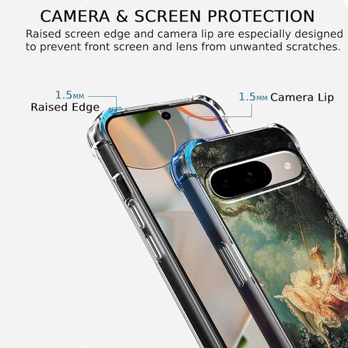 حافظة لهاتف Google Pixel 9/9 Pro بتصميم فني كلاسيكي من عصر النهضة، نمط الروكوكو الجمالي العتيق، غطاء هاتف ممتص للصدمات ناعم وشفاف، 6.3 بوصات (عصر النهضة، P9) in Saudi Arabia