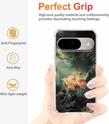 حافظة لهاتف Google Pixel 9/9 Pro بتصميم فني كلاسيكي من عصر النهضة، نمط الروكوكو الجمالي العتيق، غطاء هاتف ممتص للصدمات ناعم وشفاف، 6.3 بوصات (عصر النهضة، P9) in Saudi Arabia
