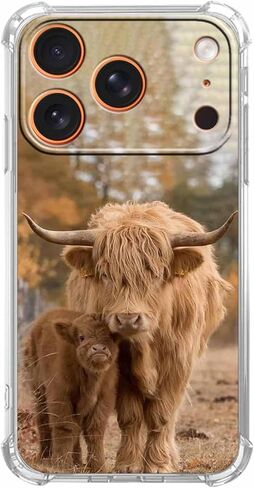 Case for iPhone 17 Pro Max with Cow Design,Cute Highland Cattle Family Pattern,Clear Slim Soft TPU Bumper Phone Cover,6.9"(Cow,17PM) in Saudi Arabia