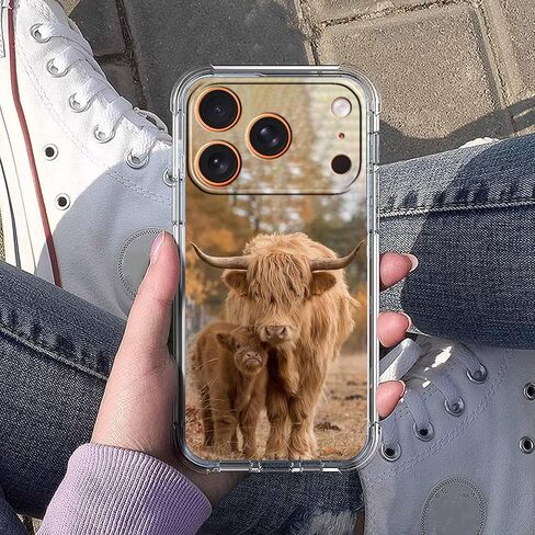 Case for iPhone 17 Pro Max with Cow Design,Cute Highland Cattle Family Pattern,Clear Slim Soft TPU Bumper Phone Cover,6.9"(Cow,17PM) in Saudi Arabia