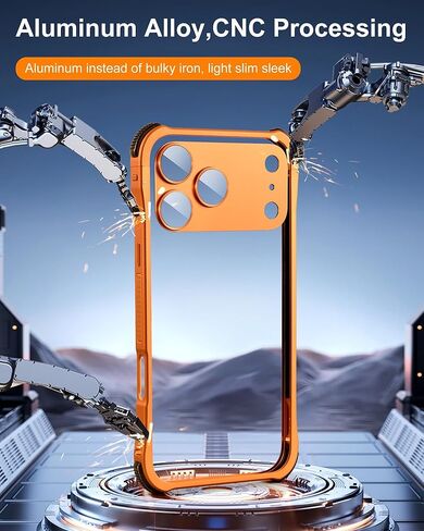 حافظة معدنية ممتصة للصدمات لهاتف iPhone 17 Pro Max [واقي عدسة منفصل] إطار من سبائك الألومنيوم وظهر مجوف متوافق مع Magsafe، غطاء حماية نحيف ومقاوم للصدمات، غطاء صلب، برتقالي كوني in Kuwait