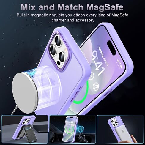 Newfuture Magnetic for iPhone 15 Pro Case [Compatible with Magsafe] [Military Grade Drop Protection] Translucent Matte Anti-Fingerprint Shockproof Phone Case for iPhone 15 Pro 6.1 inch, Lilac Purple in Saudi Arabia