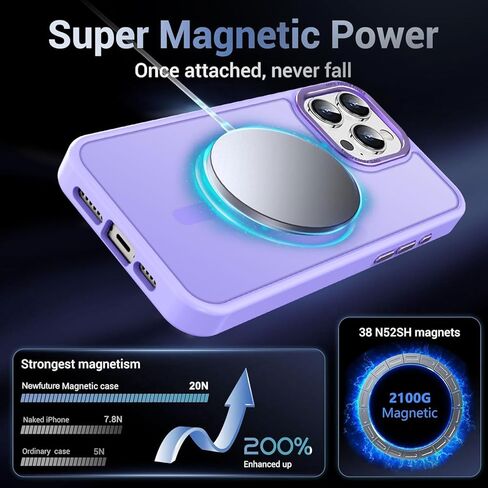 Newfuture Magnetic for iPhone 15 Pro Case [Compatible with Magsafe] [Military Grade Drop Protection] Translucent Matte Anti-Fingerprint Shockproof Phone Case for iPhone 15 Pro 6.1 inch, Lilac Purple in Saudi Arabia