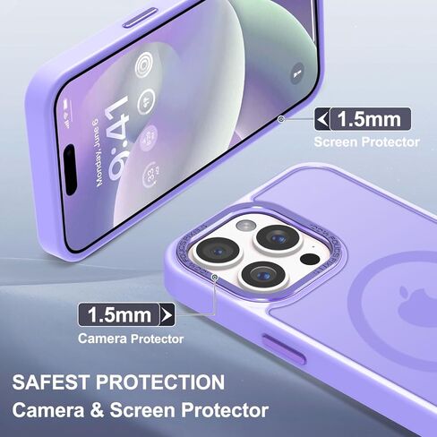 Newfuture Magnetic for iPhone 15 Pro Case [Compatible with Magsafe] [Military Grade Drop Protection] Translucent Matte Anti-Fingerprint Shockproof Phone Case for iPhone 15 Pro 6.1 inch, Lilac Purple in Saudi Arabia