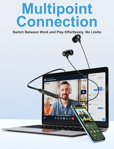 سماعات رأس Rythflo النشطة بخاصية إلغاء الضوضاء، سماعات بلوتوث لاسلكية داخل الأذن مع 3 ميكروفونات AI ENC، وقت تشغيل 60 ساعة، سماعات أذن مغناطيسية V5.3 متعددة النقاط للعمل/السفر/المنزل/المكتب in Kuwait