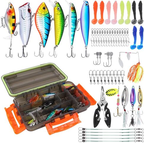 Fishing Tackle Box with Fishing Lures,72Pcs Trout Fishing Lures Kit-Pliers,Spinnerbaits,Hooks,Fishing Swivel,Saltwater &Freshwater Fishing Gear and Equipment,Fishing Gifts for Men in Saudi Arabia