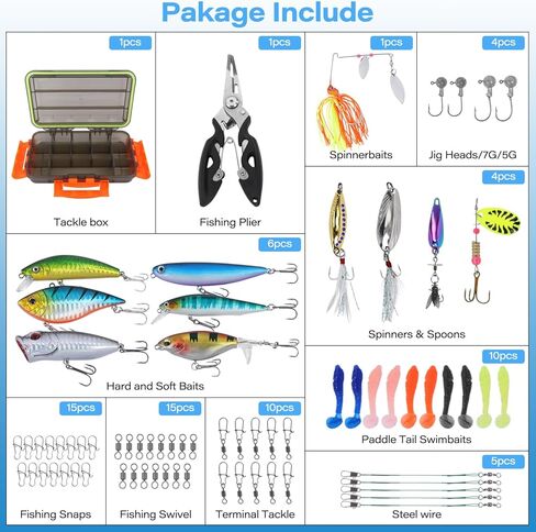 Fishing Tackle Box with Fishing Lures,72Pcs Trout Fishing Lures Kit-Pliers,Spinnerbaits,Hooks,Fishing Swivel,Saltwater &Freshwater Fishing Gear and Equipment,Fishing Gifts for Men in Saudi Arabia