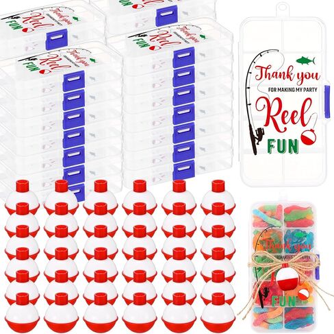 Vinsot 30 Sets Fishing Candy Tackle Boxes for Party Favors with Red White Fishing Bobber Floater Thank You for Making My Party Reel Fun Theme Birthday Decorations Supplies in Saudi Arabia