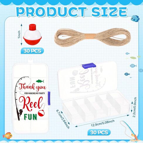 Vinsot 30 Sets Fishing Candy Tackle Boxes for Party Favors with Red White Fishing Bobber Floater Thank You for Making My Party Reel Fun Theme Birthday Decorations Supplies in Saudi Arabia