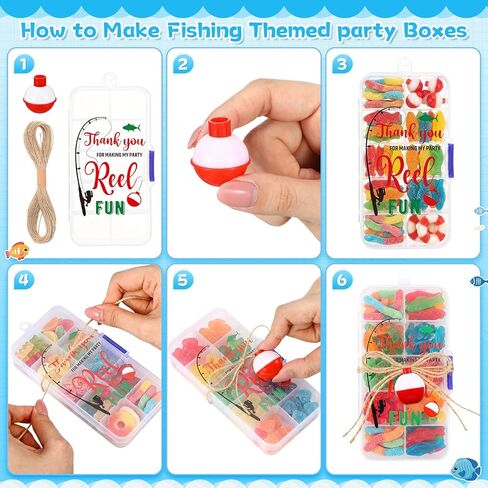 Vinsot 30 Sets Fishing Candy Tackle Boxes for Party Favors with Red White Fishing Bobber Floater Thank You for Making My Party Reel Fun Theme Birthday Decorations Supplies in Saudi Arabia