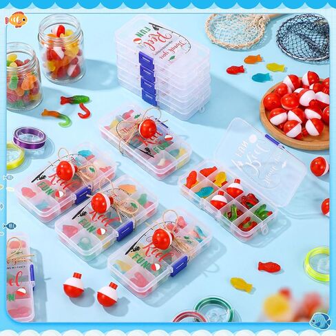 Vinsot 30 Sets Fishing Candy Tackle Boxes for Party Favors with Red White Fishing Bobber Floater Thank You for Making My Party Reel Fun Theme Birthday Decorations Supplies in Saudi Arabia