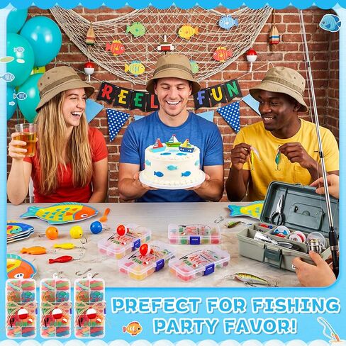 Vinsot 30 Sets Fishing Candy Tackle Boxes for Party Favors with Red White Fishing Bobber Floater Thank You for Making My Party Reel Fun Theme Birthday Decorations Supplies in Saudi Arabia