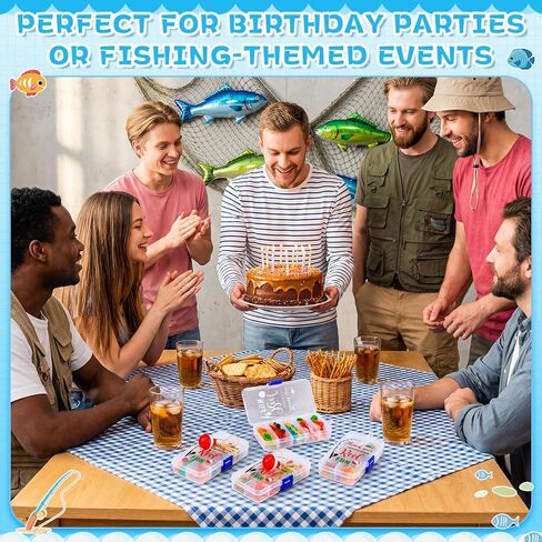 Vinsot 30 Sets Fishing Candy Tackle Boxes for Party Favors with Red White Fishing Bobber Floater Thank You for Making My Party Reel Fun Theme Birthday Decorations Supplies in Saudi Arabia