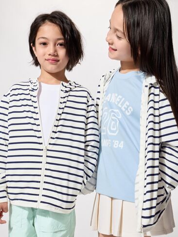 Uniqlo AIRism هودي بسحاب كامل للحماية من الأشعة فوق البنفسجية | مخطط in Saudi Arabia