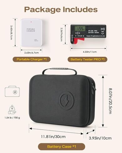 Battery Organizer Storage Case Box with Emergency Power Bank - Convert 4 AA Batteries to Phone Charger with Tester BT-168 PRO for AA AAA C D 9V CR2032 3V, Safe Battery Holder Holds 200+ Batteries in Saudi Arabia