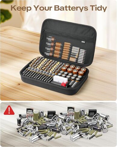 Battery Organizer Storage Case Box with Emergency Power Bank - Convert 4 AA Batteries to Phone Charger with Tester BT-168 PRO for AA AAA C D 9V CR2032 3V, Safe Battery Holder Holds 200+ Batteries in Saudi Arabia