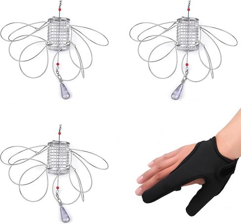 3 Pack Stainless Steel Crab Trap - 8-Loop Cylindrical Crab Snare with Glove & Lead Sinkers, Suitable for Dungeness, Blue, Red & Rock Crab, Ready to Use for Beach, Pier & Dock Fishing in Kuwait
