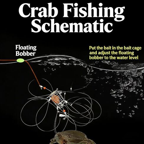 3 Pack Stainless Steel Crab Trap - 8-Loop Cylindrical Crab Snare with Glove & Lead Sinkers, Suitable for Dungeness, Blue, Red & Rock Crab, Ready to Use for Beach, Pier & Dock Fishing in Kuwait